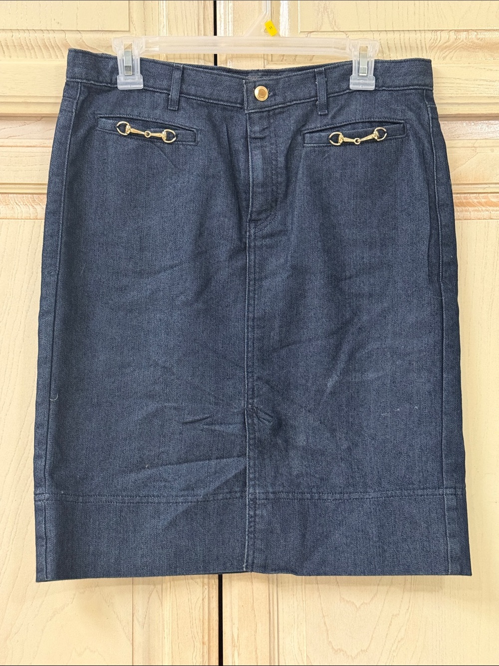 George Dark Blue Denim Mini Skirt with Gold Hardware